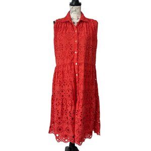 Karyn Seo Womens Sleeveless Dress Red Eyelet Button-Up Cotton Size S